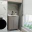 Meuble-lavabo et lavabo moderne brun, solution de salle de bain peu encombrante