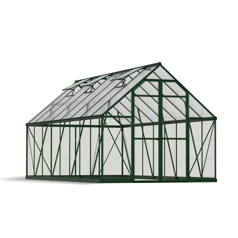 Palram - Canopia Balance 8' W x 16' D Walk-In Hobby Polycarbonate Aluminum Frame Greenhouse Kit with Roof Vents - Green