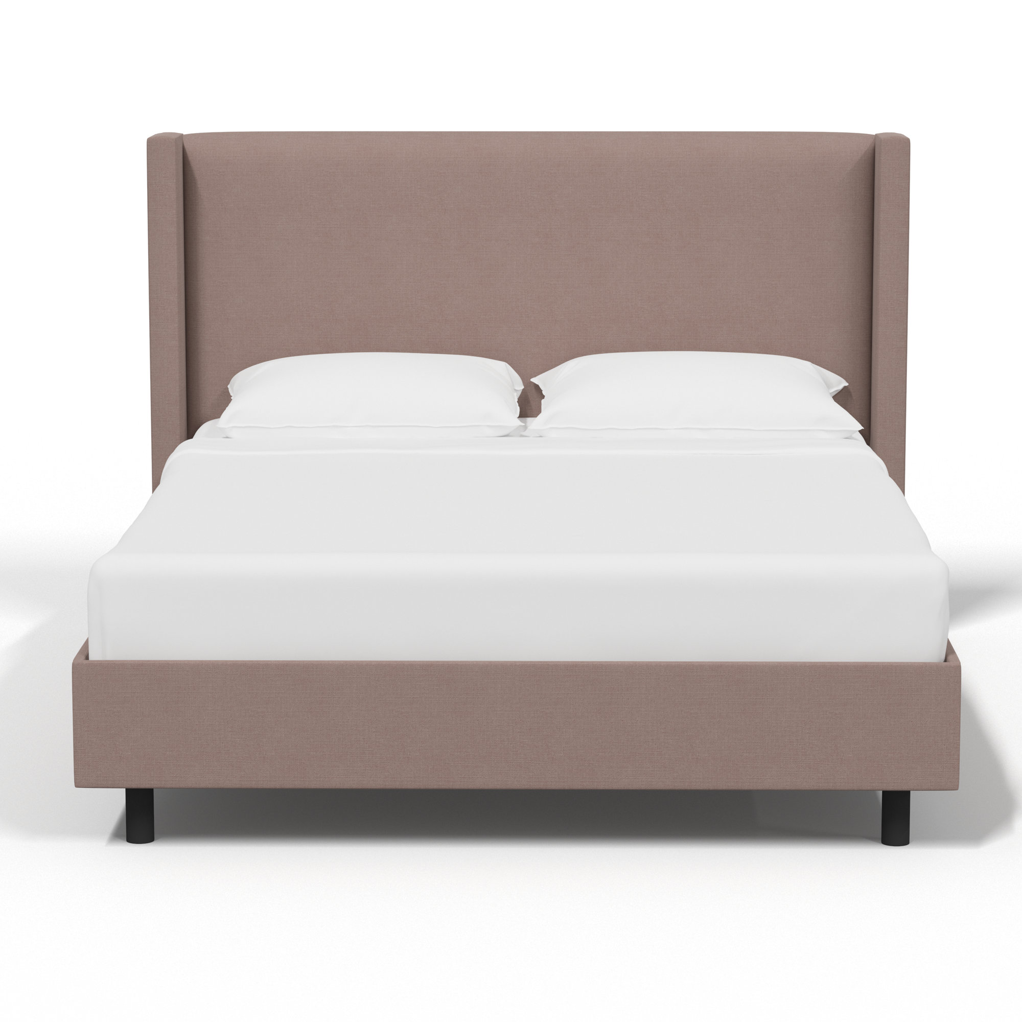 Hanson Upholstered Wingback Platform Bed, Classic Mocha Linen, Full
