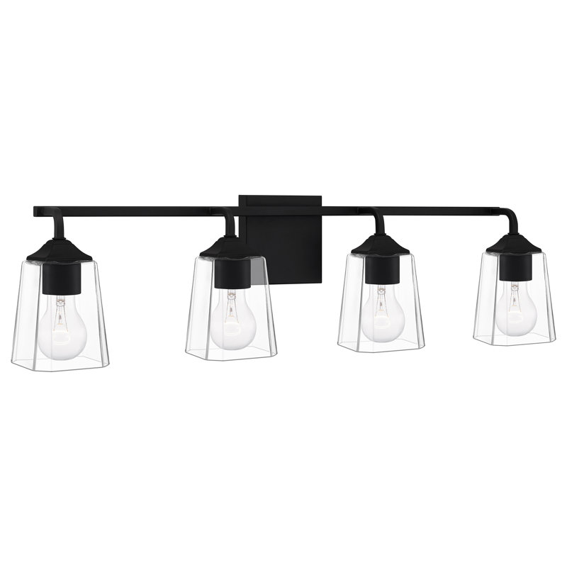 Éclairage pour salle de bain 4 lumières Leyden, Noir mat, Transparent