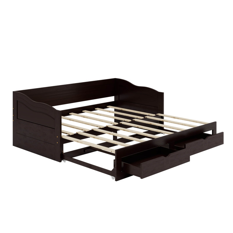 Lit de jour simple en bois avec couchette et tiroirs de rangement, Espresso