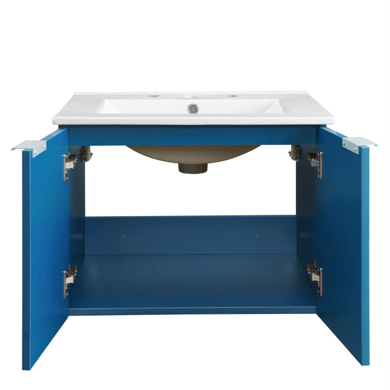 Maybelle 24" Wall-Mount Bathroom Vanity, Navy/White