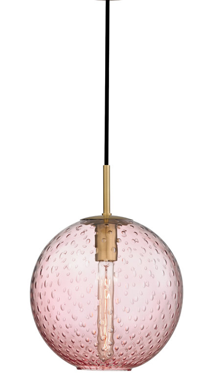 Rousseau 1 Light Pendant, 19" H X 16" W X 16" D, Blue, Aged Brass
