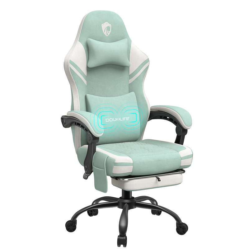 Inbox Zero Gaming Chair, Fabric Computer Chair with Massager, Office Chair with Pocket Spring Widened Cushion, High Back Ergonomic Chair with Footrest Lumbar