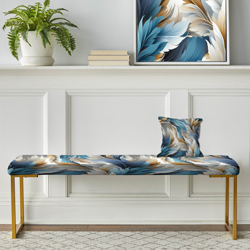 Banc rembourré Ikat, Royal Gilded Ikat Reverie Celebrate