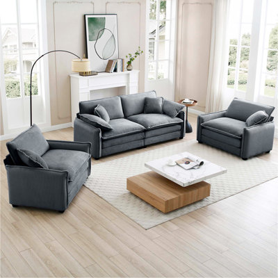 Luxurious And Sophisticated Sofa Set With Soft Cushions And Pillows, Sofa Set For Living Rooms And Clubs As Well As Home Theaters, Consisting Of Two Single Sofas And A 2-Seaters  Sofas Ingrey Corduroy