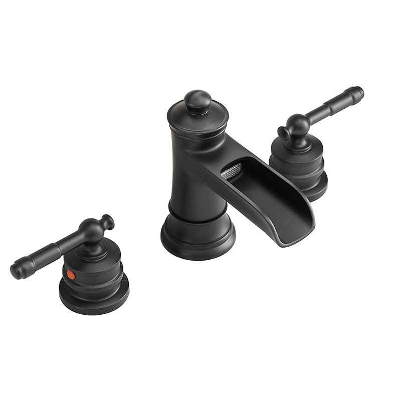 Topcraft Waterfall Double Handle Stainless Steel Bathroom Faucet, Matte Black
