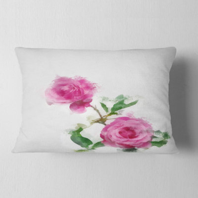 Rose Stem with Pair of Roses - Floral Printed Throw Pillow