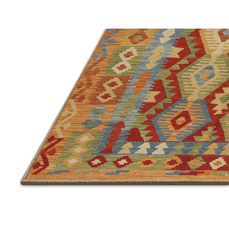 Tapis orange / jaune / vert Southwestern, Rectangle 2 pi x 4 pi