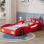 Lit de voiture de course en bois, lit plateforme simple en forme de voiture avec roues pour adolescents, rouge et jaune-391497506