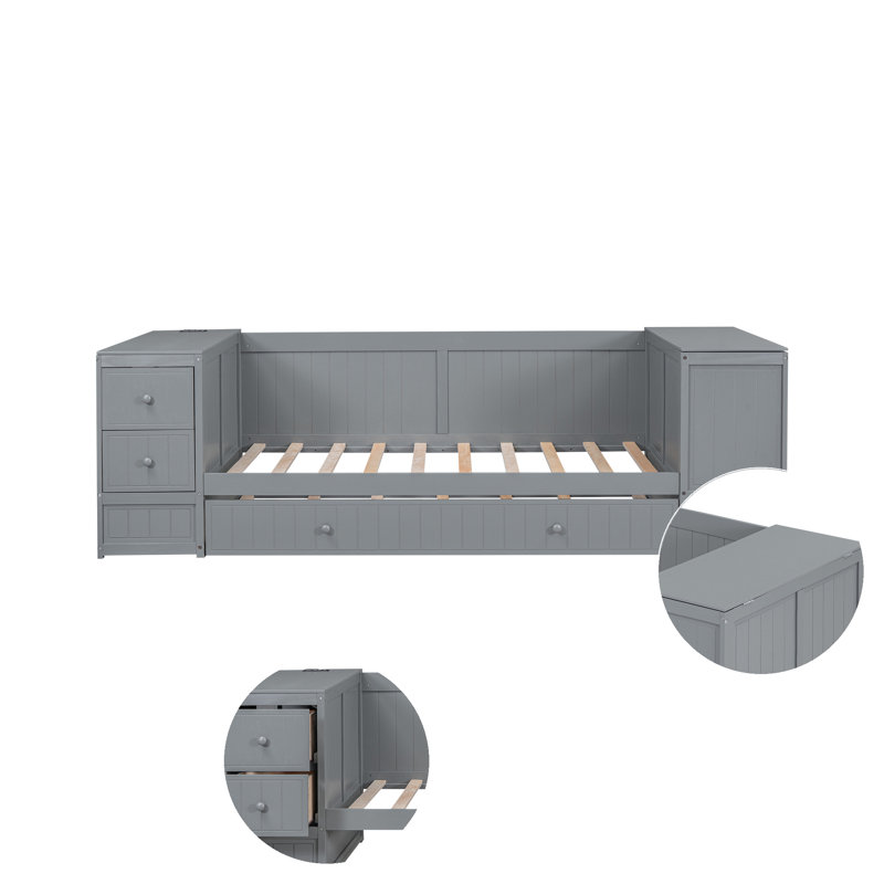 Lit de jour double multifonctionnel avec accoudoirs de rangement, lit gigogne et station de recharge intégrée pour les espaces de vie modernes