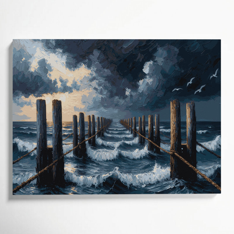 Art nautique sur toile gris, H 11 po x l 14 po