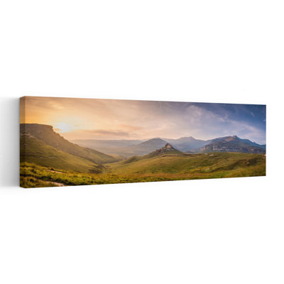 «Golden Hour Mountain Valley», paysage contemporain abstrait, art mural de montagne