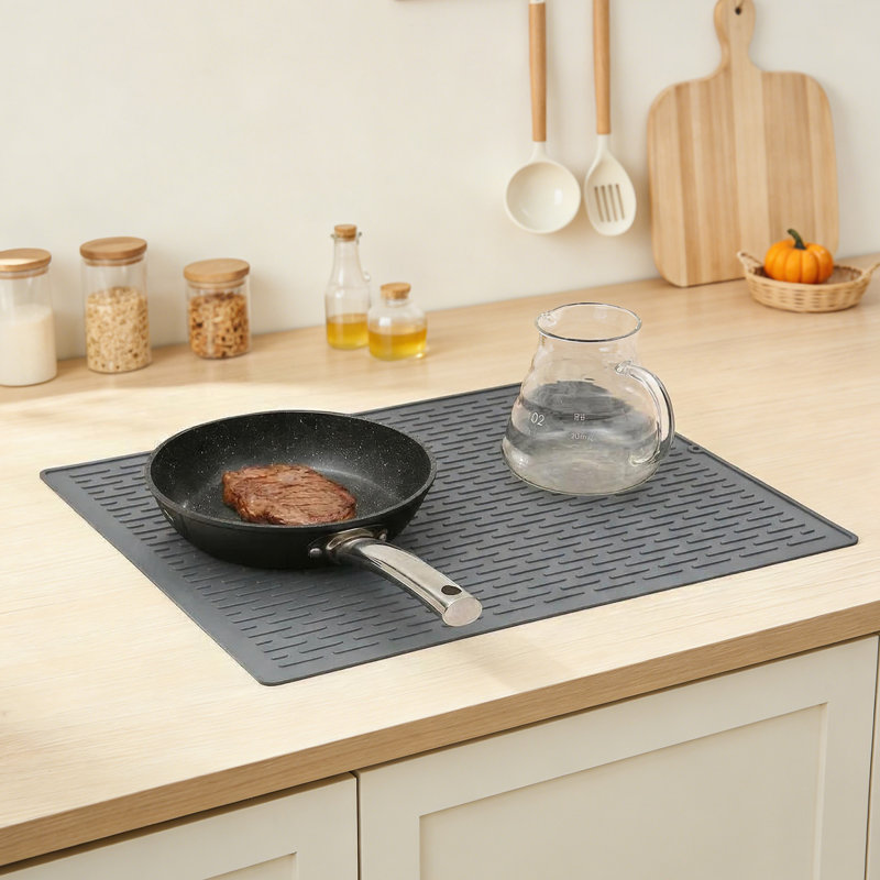 Paquet de 3 tapis de vaisselle en silicone antidérapants pour la cuisine, Gris