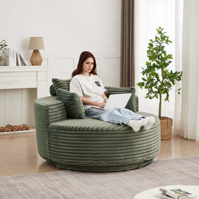 Fauteuil pivotant simple en mousse de velours côtelé de 55 po L, fauteuil d'appoint moderne et rotatif à 360 ° pour salon / chambre à coucher / salon / salle de projection