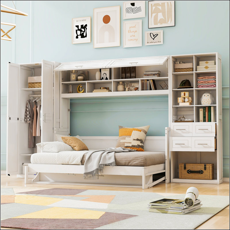Lit escamotable avec placard Murphy, Double, Blanc