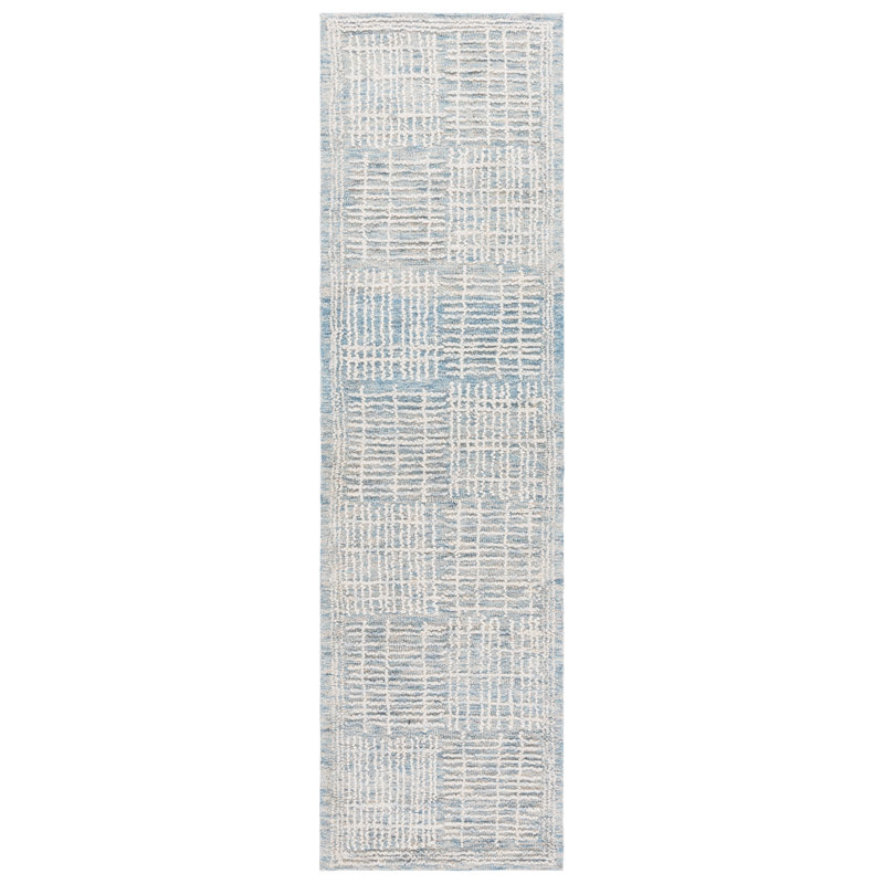 Ludena Abstract Hand Tufted Wool Cotton Geometric Rug in Blue/Gray, Runner 2'3" x 8'
