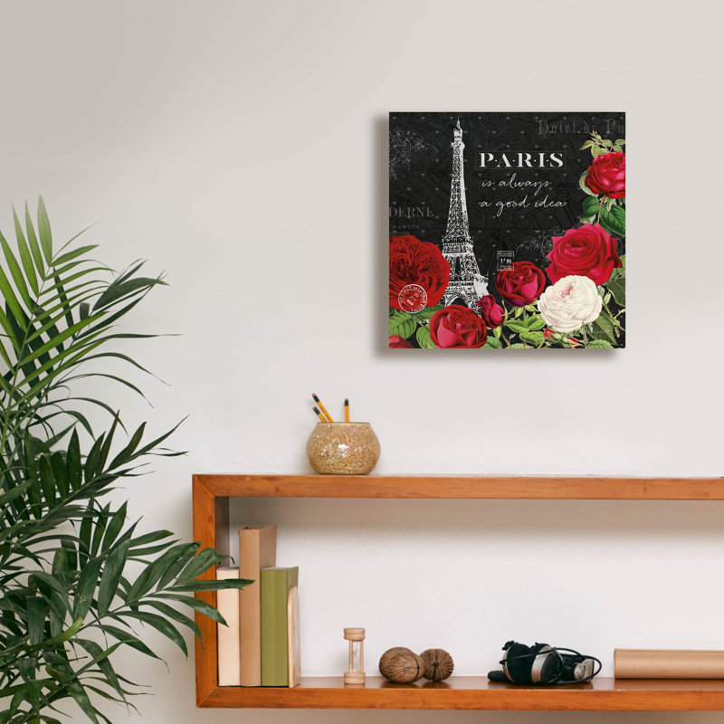 "Epic Graffiti" Rouge Paris 2 Black "par Katie pertiet, art mural sur toile, H 12 po x l 12 po x P 0,75 po