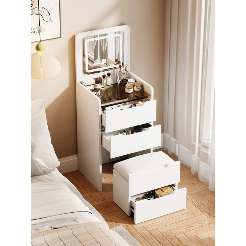 Meuble-lavabo 3 en 1 avec miroir à plateau rabattable, petit ensemble de coiffeuse avec dessus en verre visible