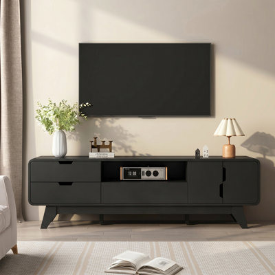 Meuble télé de 70 pouces, pouvant accueillir un téléviseur de 85 pouces ou moins, bureau spacieux avec pieds de table en bois stables, convenant aux salons et aux chambres à coucher