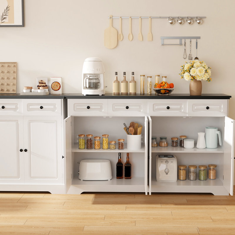 60" Mid-Length Storage Cabinet, Modern Kitchen Sideboard and Wooden Coffee Bar with Soft-Close Drawers and Cabinet Doors, Adjustable Shelves