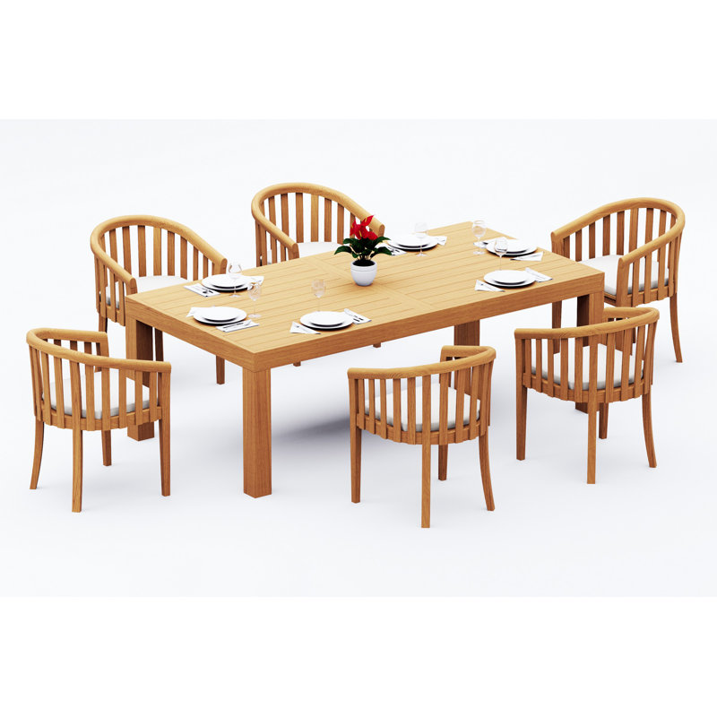 9 Pcs Grade-A Teak Wood Dining Set: 86" Canberra Rectangle Table And 8 Lenong Arm Chairs #11LN1908, 6