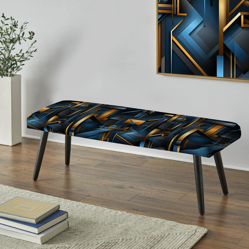 Banc rembourré géométrique bleu et doré