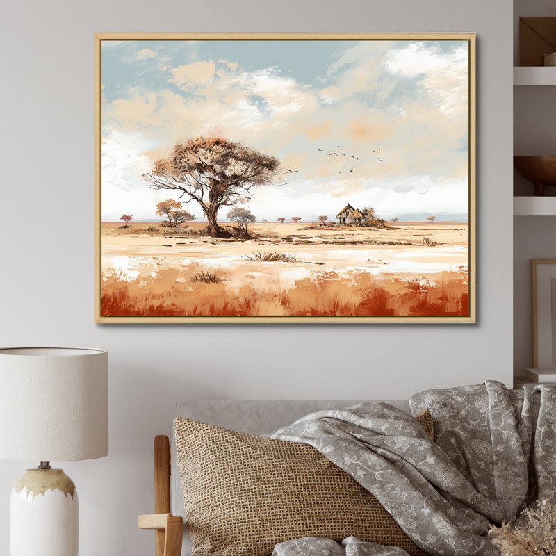 Paysage africain sauvage sur toile, Cadre naturel flottant, H 12 po x l 20 po x P 1 po