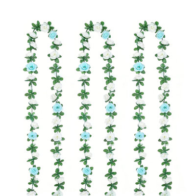 3 pièces de décorations de guirlande de roses artificielles bleues - 2,45 m / 8 pi de vignes, 45 fleurs chacune, fleurs de 1,6 po, décoration murale de fête de mariage, décoration de bureau de jardin d'hôtel à domicile