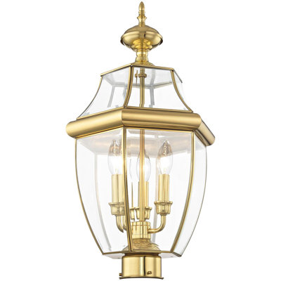3-Light White Outdoor Post Lantern Pendant: Clear Glass Shade