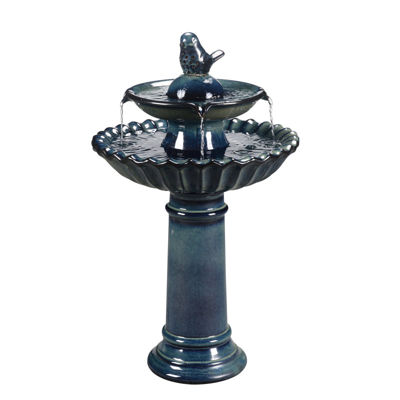 Ceramic / Porcelain Tiered Birdbath, Teal