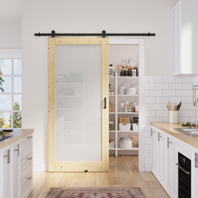 Surface de 36 po x 80 po x 1 po en bois de pin non fini avec toute la quincaillerie de porte de grange