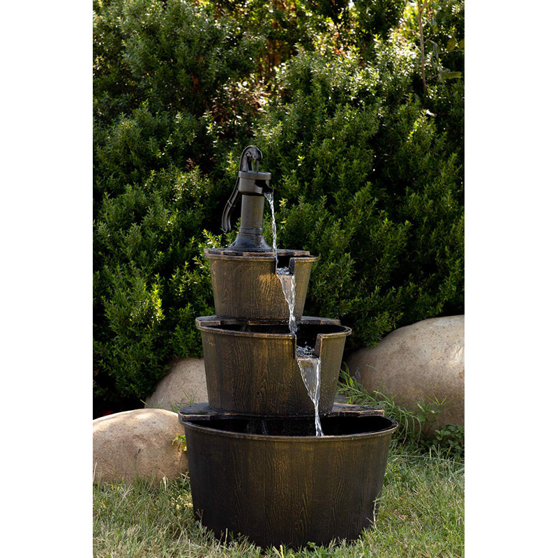 Rustic Pump and Barrel Water Fountain, 40"