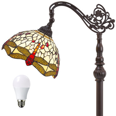 Lampe sur pied à col de cygne, abat-jour en verre coloré de 11 pouces, interrupteur de commande au pied pour la décoration intérieure