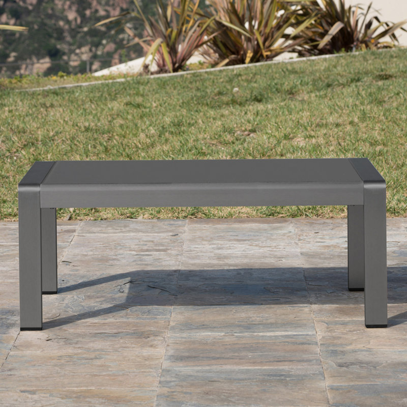 Table basse d'extérieur avec plateau en verre trempé, Gris