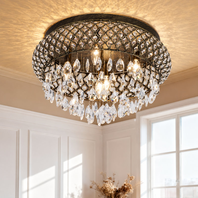 Lustre tambour Delainy, Noir mat / Or
