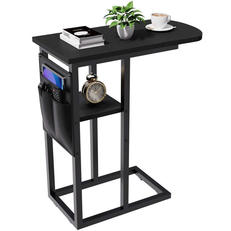 C-Shaped Black Side Table With Extra Storage – Versatile, Space-Saving, Ideal For Small Spaces And Multiple Uses