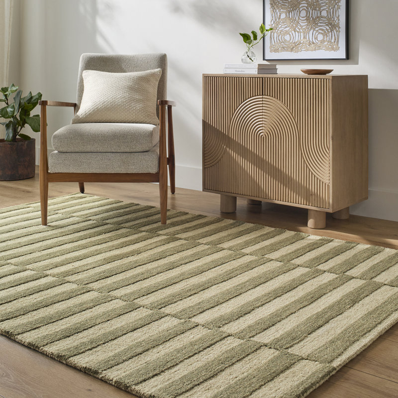 Moroccan Wool Hand Tufted Area Rug, Sage/Olive/Cream, Rectangle 183 x 275 cm