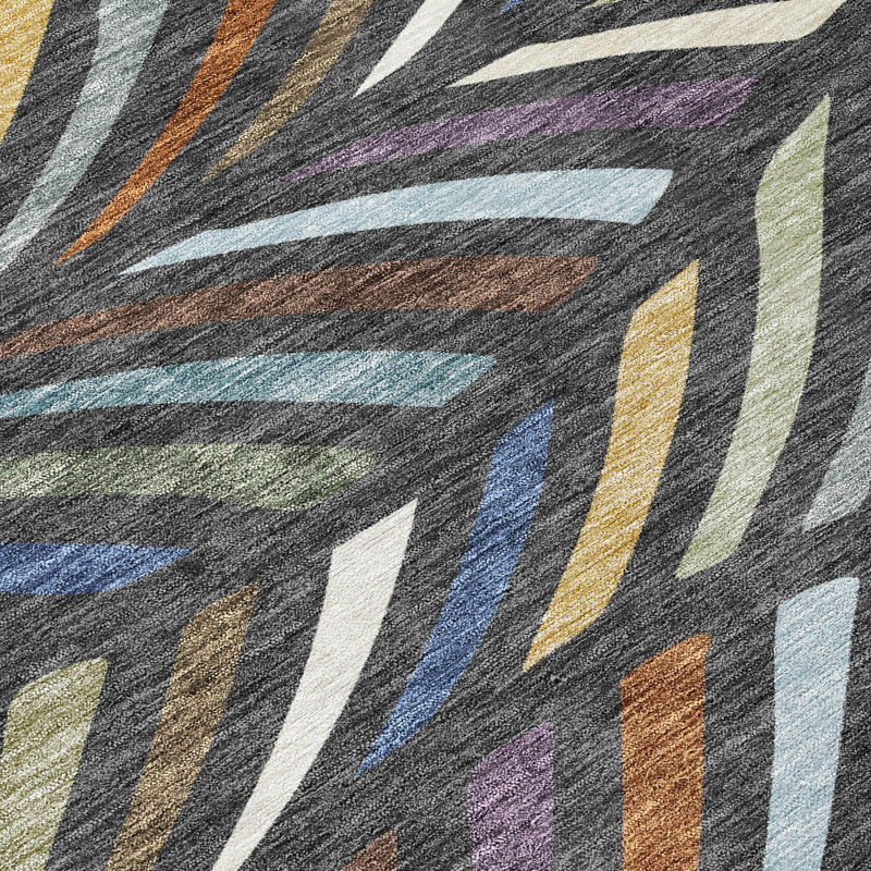 Tapis mid-century moderne lavable à la machine intérieur / extérieur Chantille ACN2475, Gris anthracite