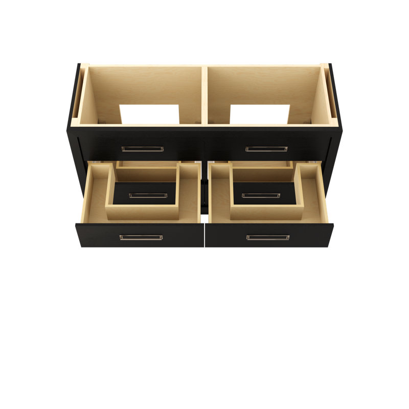 Avalon Double Drawer Bath Vanity, Classic Black, Satin Nickel, 60"