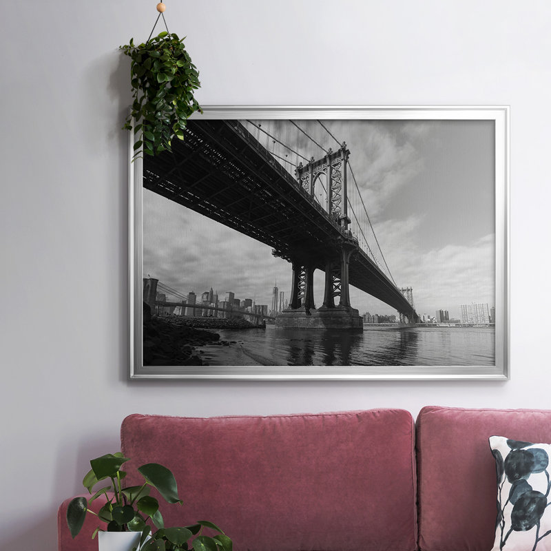 " Manhattan Bridge ", 14" H x 20" W x 1.5" D, Silver 