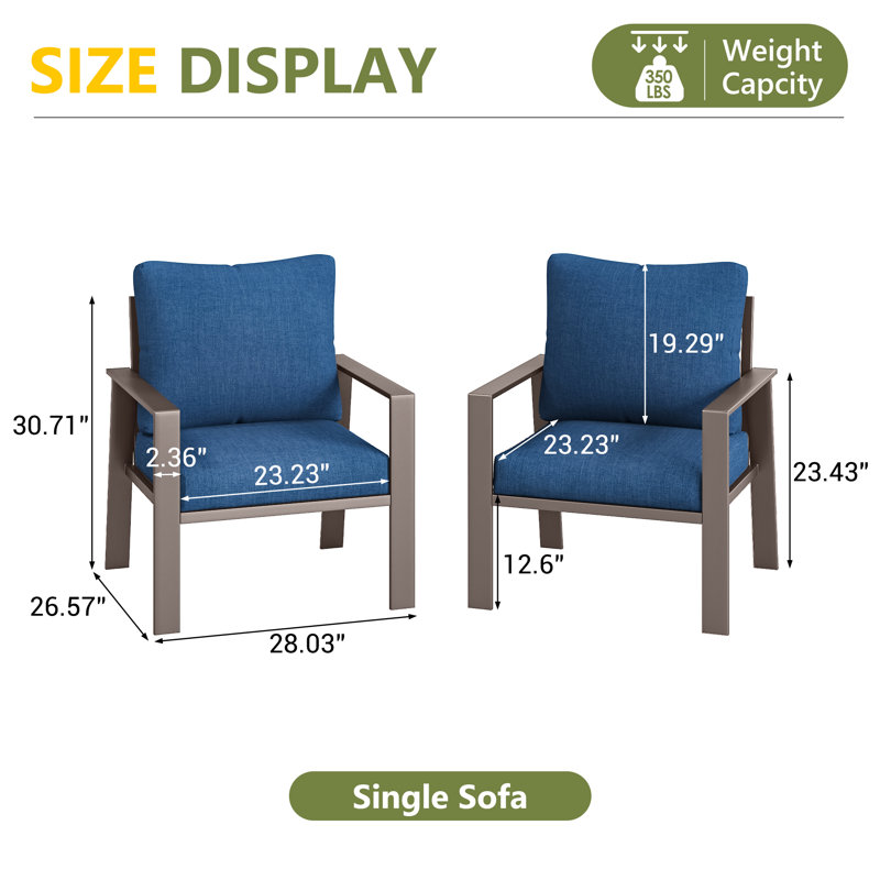 Ensemble de 2 fauteuils d'extérieur en aluminium avec coussins de patio, Marine