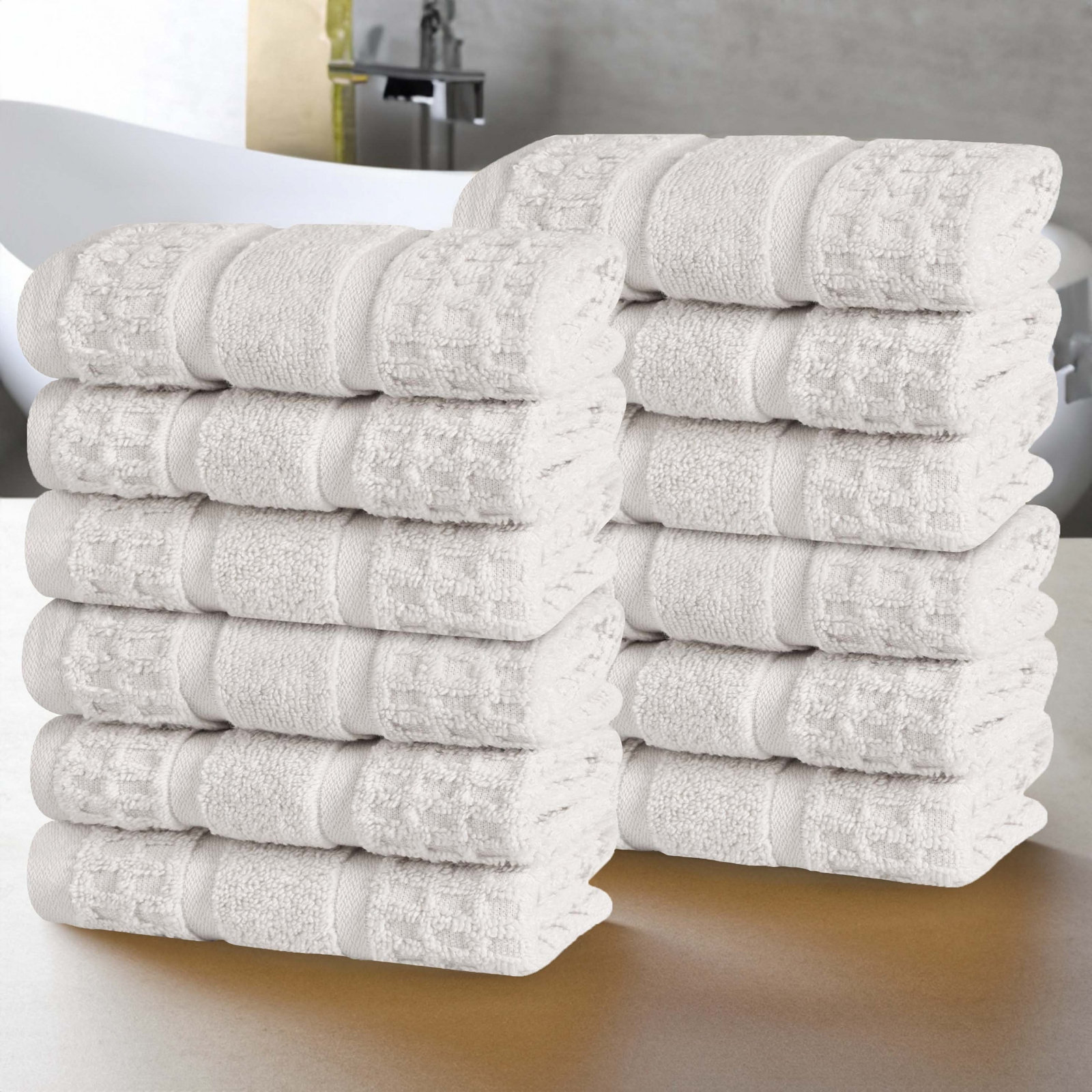 Camiren Waffle Cotton Washcloth Set, Stone