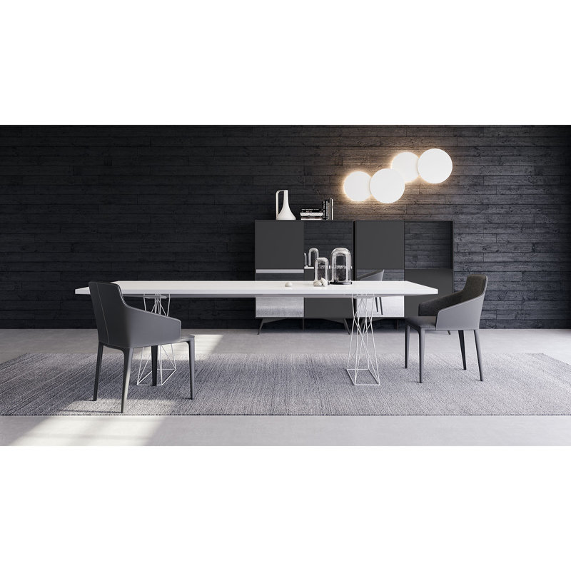 Gawen Dining Table, 39" W x 87" L, Glossy White/ White
