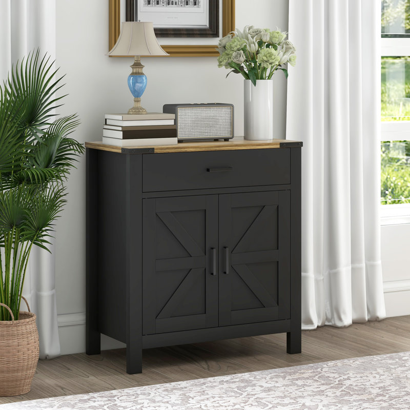 Buffet avec tiroir et tablette, style campagnard, Noir, noir, noir, noir