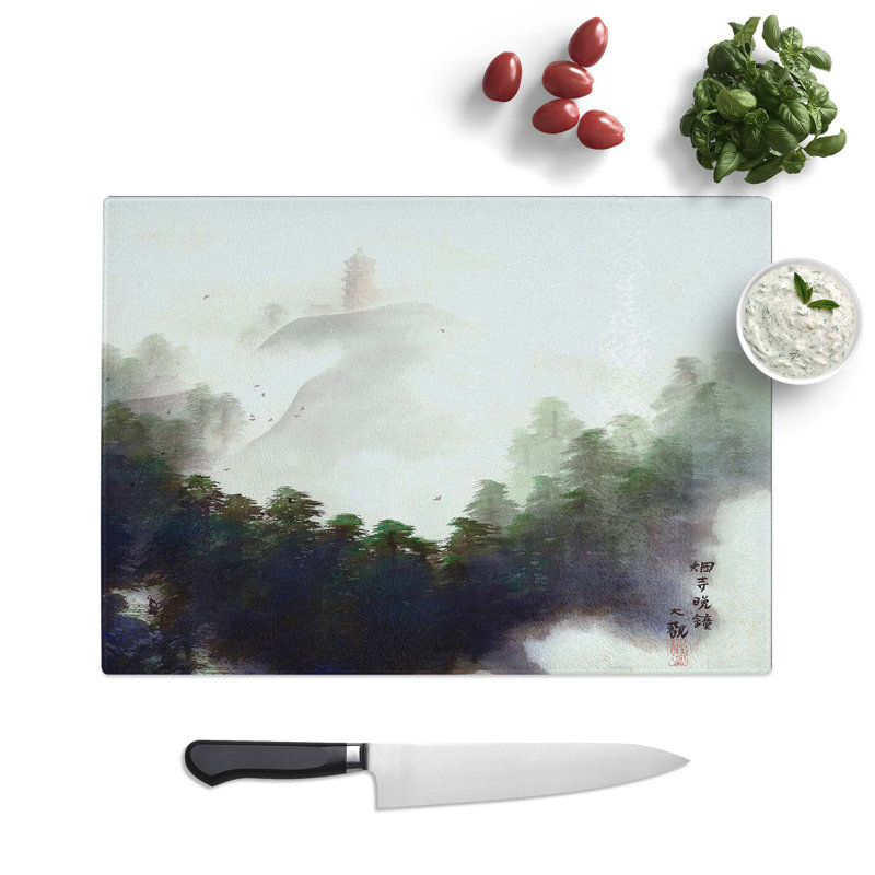 Tempered Glass Distant Temple Chopping Board, 39 cm W x 28.5 cm L
