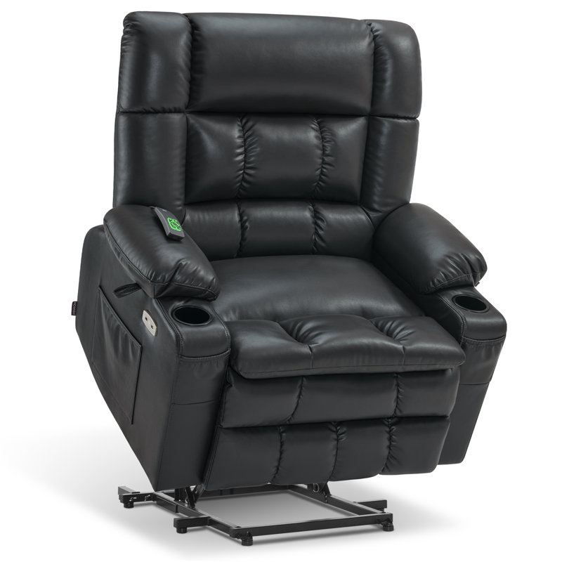 Small Dual Motor Power Recliner Lift Chair Infinite Position, Heat and Vibration Massage, Fabric, Black