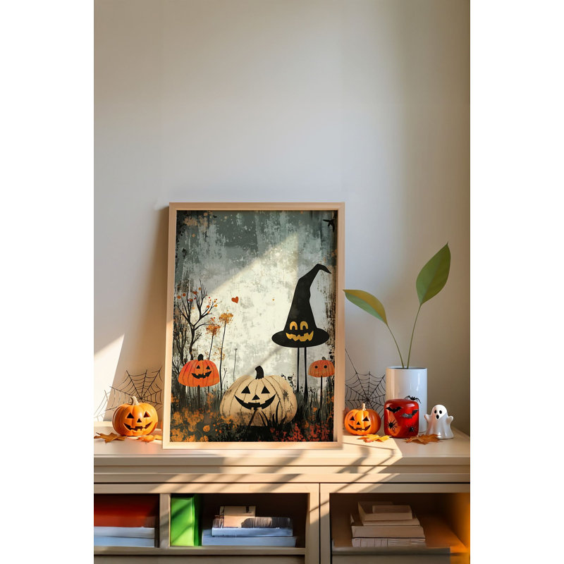 Spooky Halloween Decorative Framed Painting, 13.0 x 19.0 inches | 100% Solid Wood Frame (Thickness: 0.8 inches) & 100% MDF Art (Thickness: 0.1 inches) | Digital Print,  for Festive Home Decor & Seasonal Celebrations