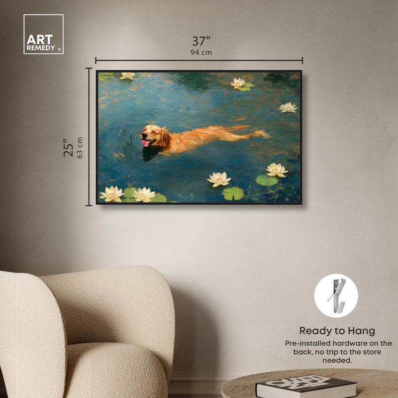 «Pond Pup II», toile de Van Gogh par Art Remedy, H 25 po x l 37 po, Cadre noir