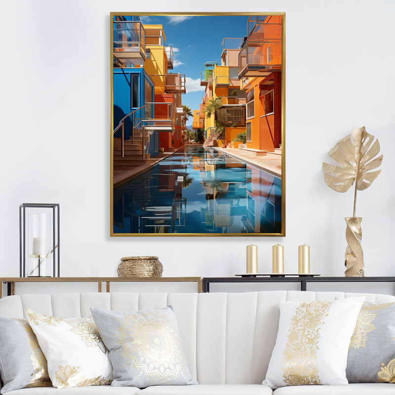 Urban kaléidoscope urbain II sur toile, Cadre flottant doré, H 32 po x l 16 po x P 1 po